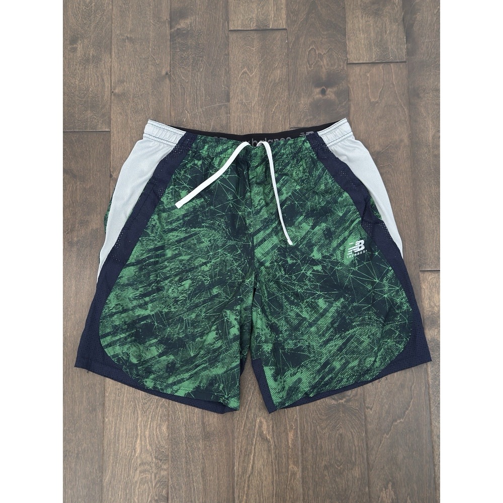 New Balance NB Dry Running Shorts Mens Size XL Drawstring Green Camouflage Logo
